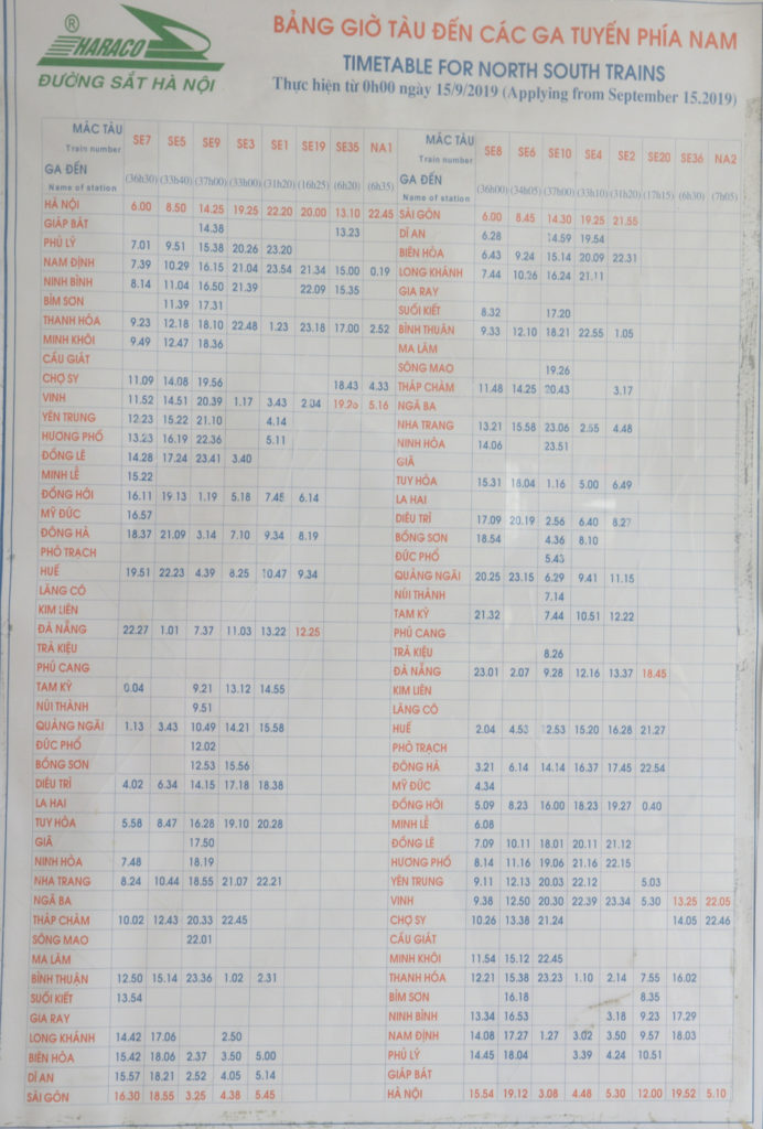 Vietnam North south railway schedule