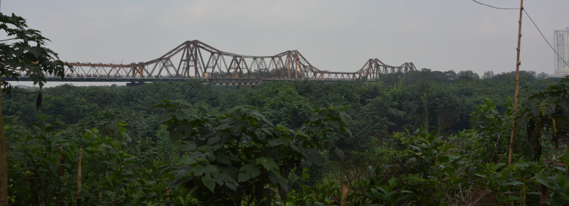 Hanoi Long Bien Bridge over the Red River - a old metal construction (French name: Paul Doumer Bridge)