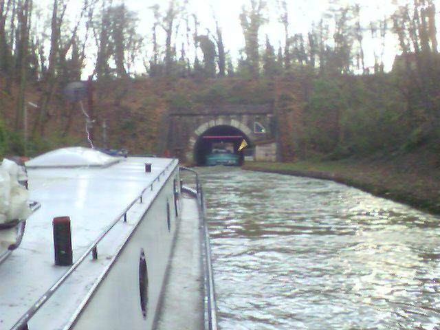 houseboat in France  in front of a tunnel