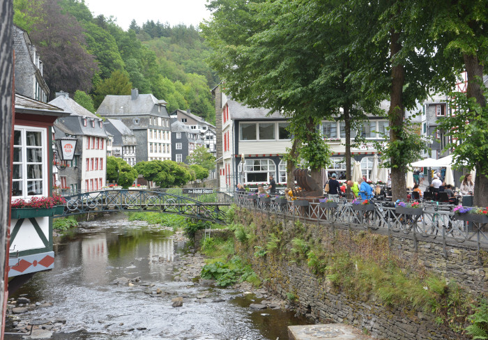 Old town Monschau with half-timbered houses in the river Rur valley