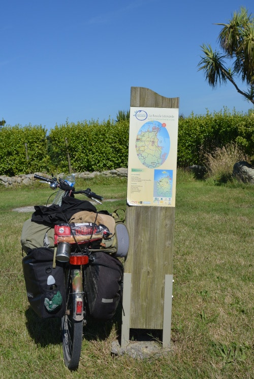 Roscoff Cycle track sign post ,  northern Brittany in France EuroVelo 1 and EuroVelo 4
