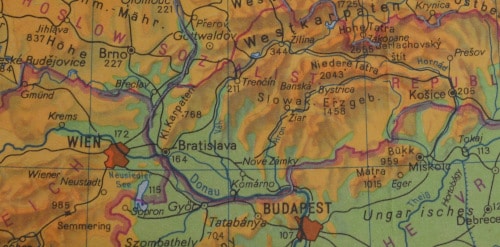 Southeast - Europe Tour Summer 89: Map Section  Bratislava, Nove Zamky in Czechoslovakia Socialist Republic