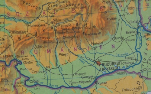 Southeast - Europe tour summer 89: Map section South Romania with Brasov and Bucharest