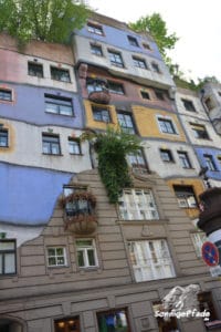 Hundertwasser house Vienna - tree tenants in one of the Hundertwasser buildings in Vienna