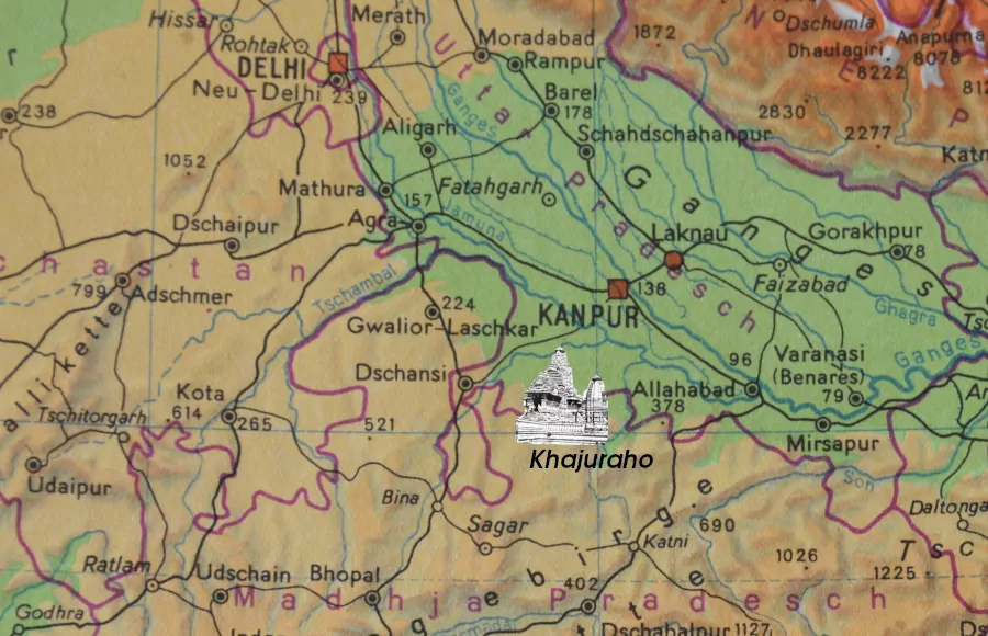 Land karte Lageplan Khajuraho in Nord- Indien