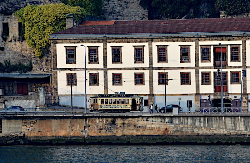 historic tramway at the Quai of Douro river in Porto