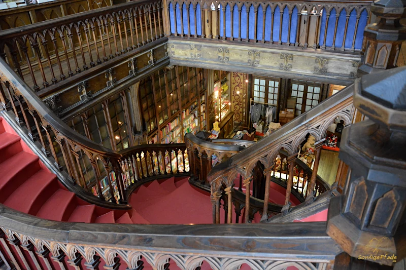 Playful staircases in the bookstore Livraria Lello in Porto