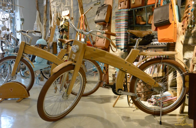 Wooden bicycle in the Porto shop Mercado 48