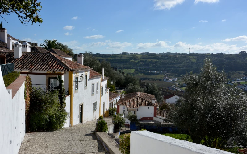 Old town and town wall of Óbidos with view to surroundings