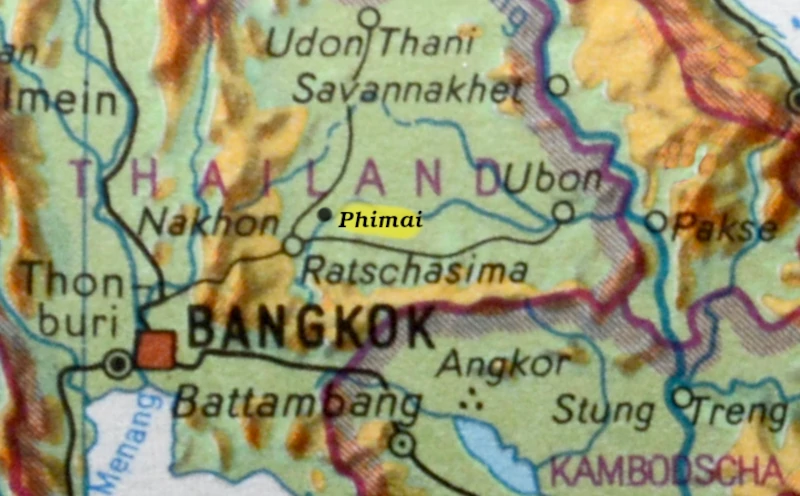 Map of Phimai  in Thailand - North east region