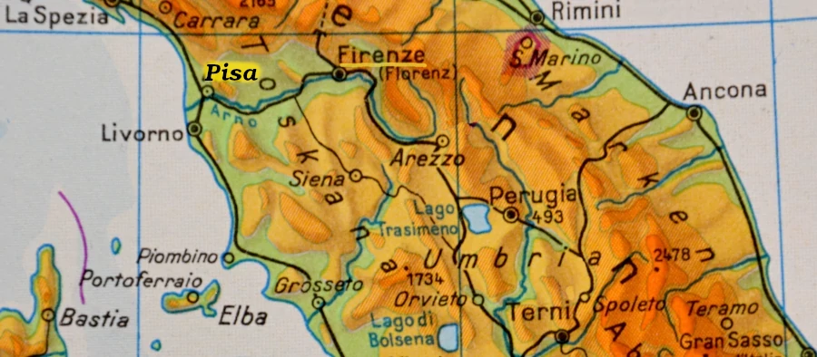 Physische Karte Pisa und Toskana