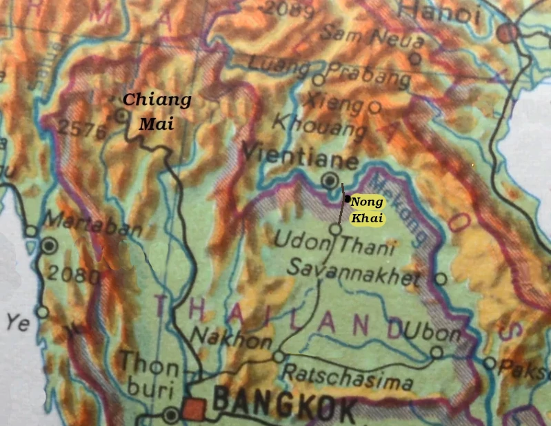 Thailand Norden Nong Khai Karte physisch
