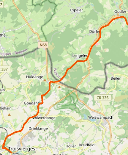 Unterkünfte am Vennbahn Radweg Karte Abschnitt Oudler - Troisvierges (Ulflingen) zur Etappen Planung