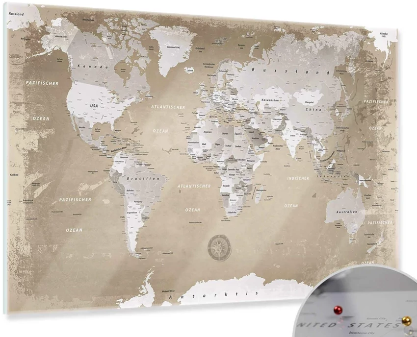 Glasbild Weltkarte
