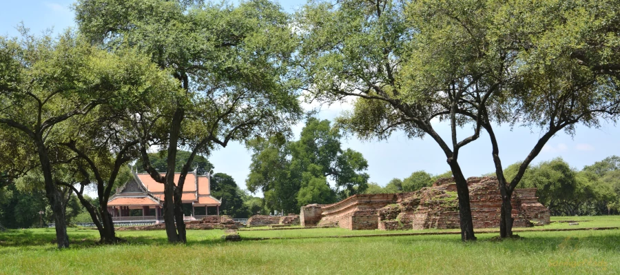 Thron hall ruins and rebuild in historical park of Ayutthaya Siam Empire