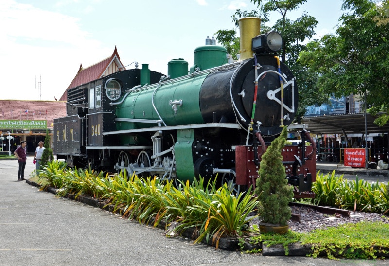 Swiss steam locomotive in front of Chiang Mai station in Thailand
