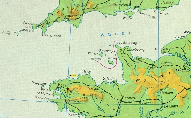 physical map of Brittany and western Channel
Karte Bretagne - westlicher Ärmelkanal