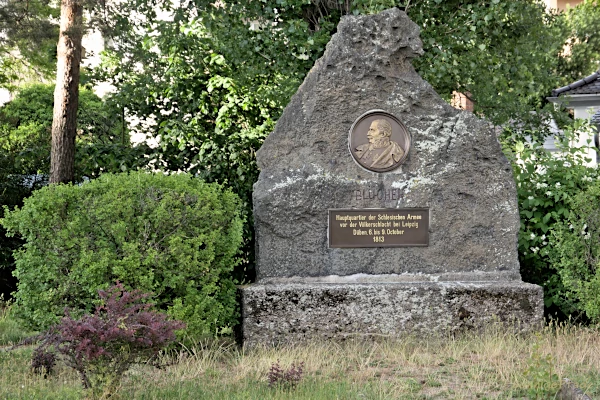Memorial stone at Blüchers headquarter prior the battle of nations 1813