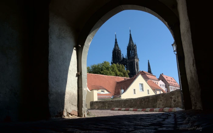 Portal view at the Meißen Cathedral through the castle gate