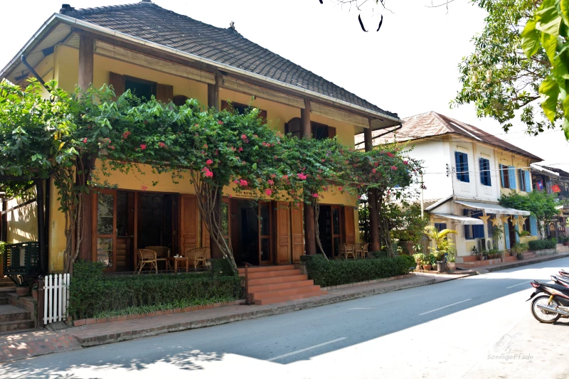 Luang Prabang french colonial architecture: Hotel Sala Prabang facing the Mekong river 