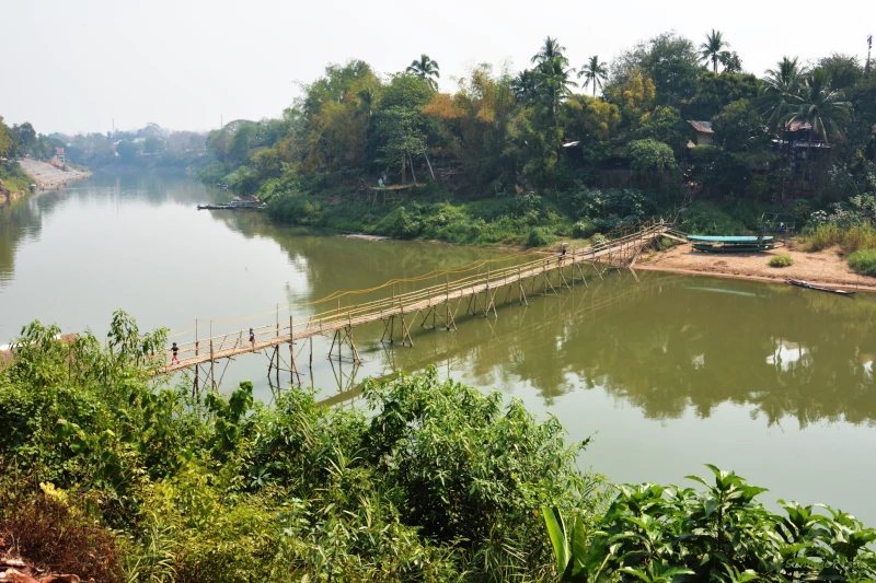 Dry season in Laos: Temporarily Bamboo bridge over the Nam Khan river