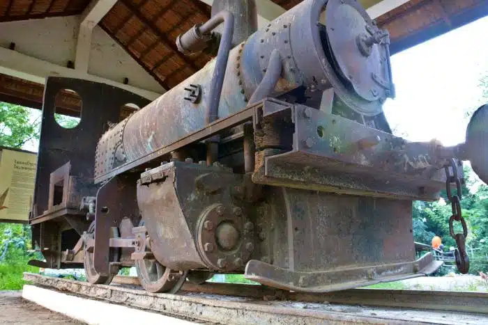 Don Khon island in Mekong: remains of a french steam locomotive near the Don Det bridge