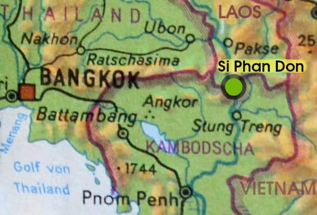 Map of Triangle Thailand, Laos and Cambodia with Si Phan Don region - 4000 islands