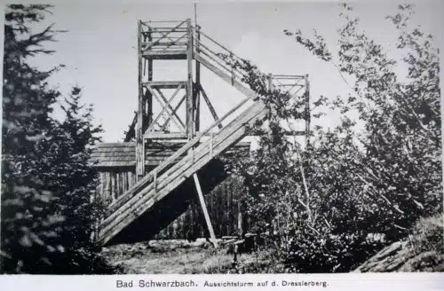 Old german picture postcard from Dresselberg with lookout tower in Bad Schwarzbach