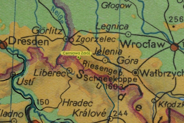 Map of the Iser mountains region with Cerniawa Zdrój