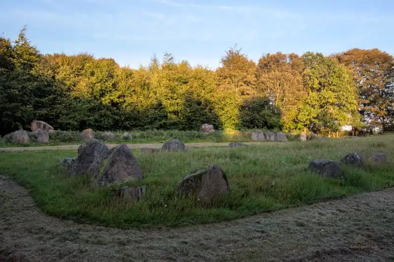 Long dolmen in Hestehave Forest neolithic burial field - Funen island in Denmark