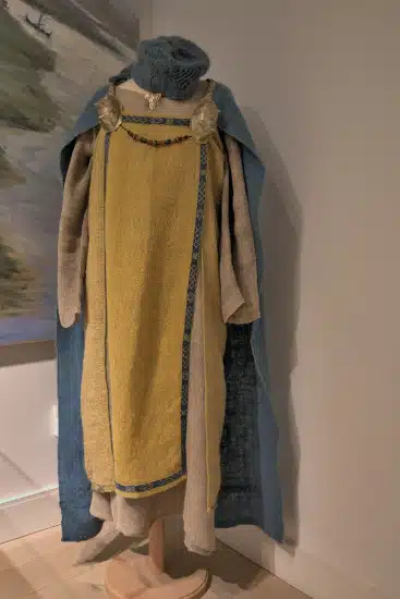 Rich viking men's clothing in the exhibition of Ladby Viking museum, Kerteminde, Danmark