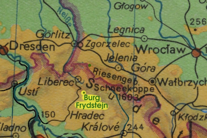 Burg Frydstejn Karte Übersicht zur Anreise mit Dresden, Görlitz, Wroclaw, Usti, Hradec Králové
